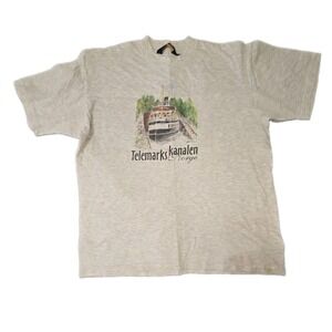 Vintage Telemarkskanalen Norge T Shirt Mens L Gray Norway Canal Riverboat Tee